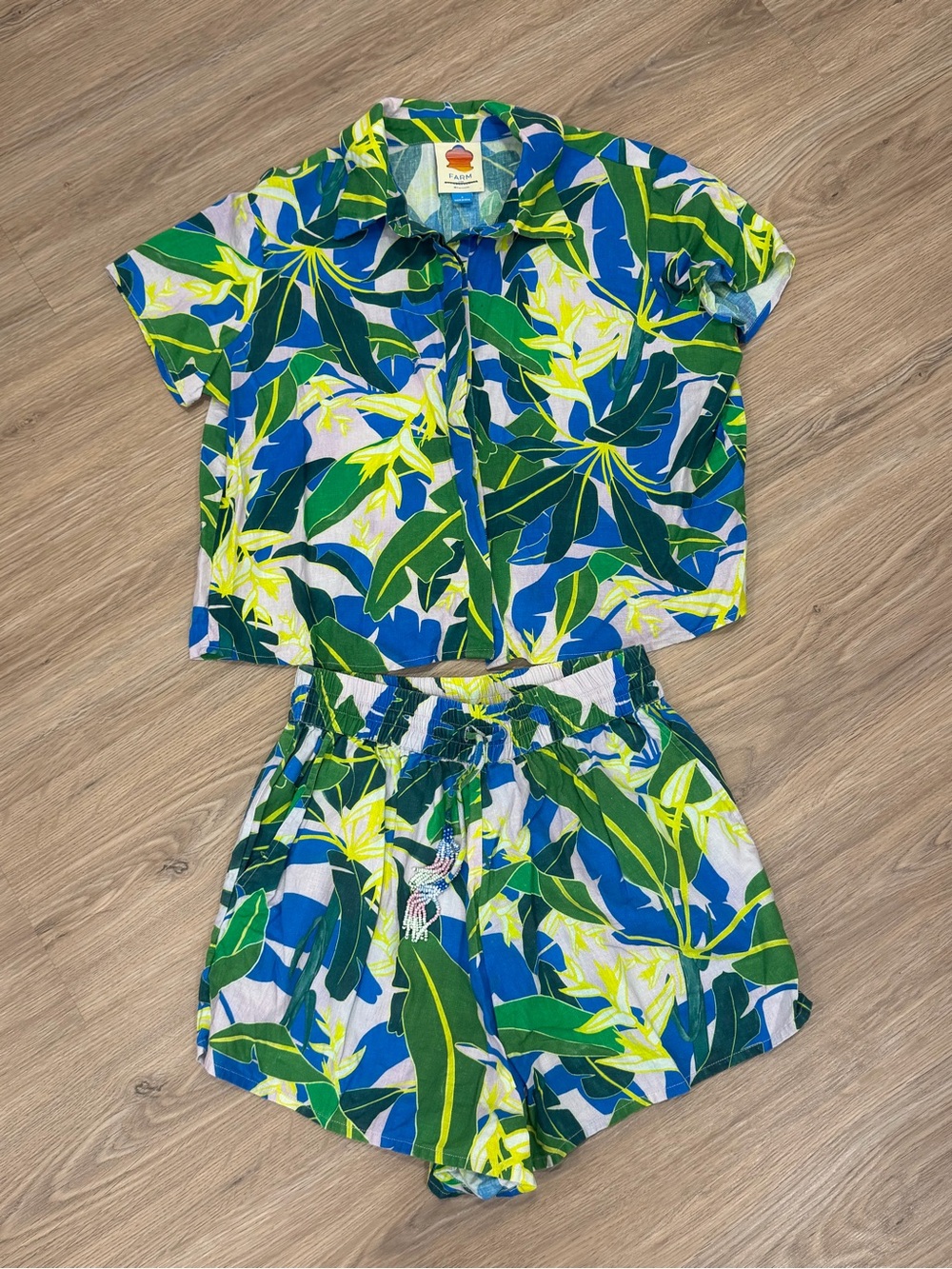 FARM Rio Tropical Leaf Short Set - Green & Blue